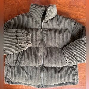 Emery Rose Forest Green Wide Wale Corduroy Puffer Jacket Size Women’s M Cropped